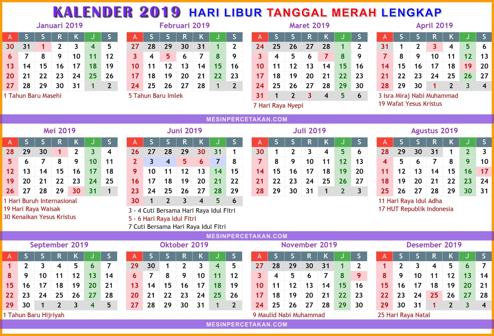 kalender nasional 2019